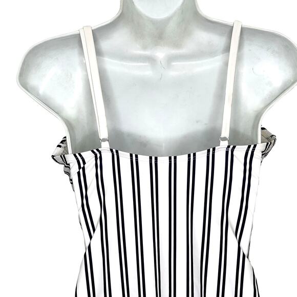 Nautica Blue White Striped Lace Front One-Piece Swimsuit - Picture 5 of 7